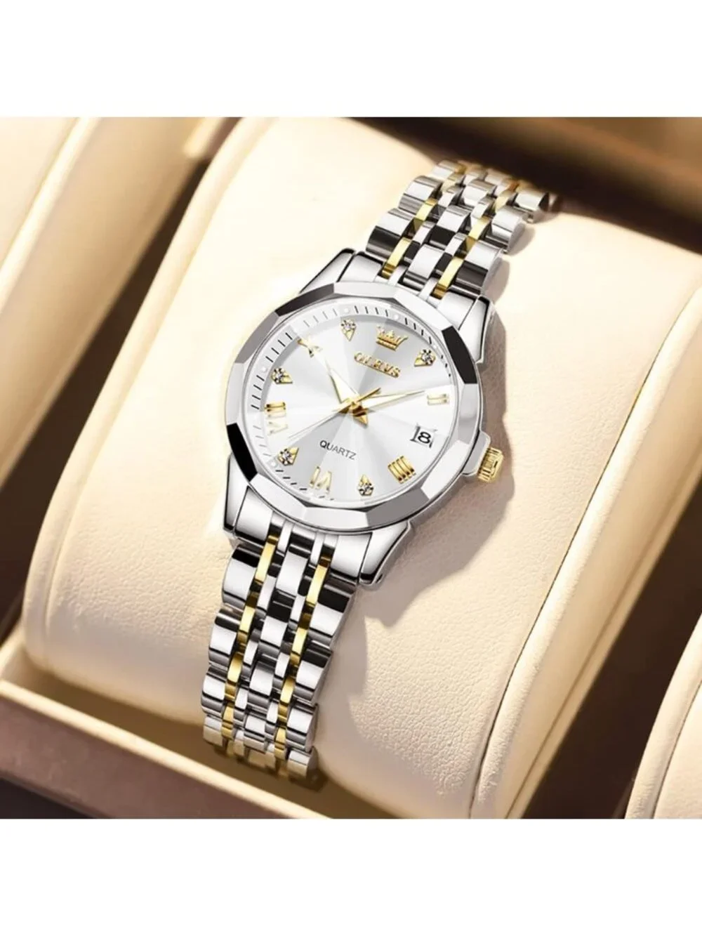 Women's Silver Diamond Analog Stainless Steel Waterproof Luminous Wrist Watch